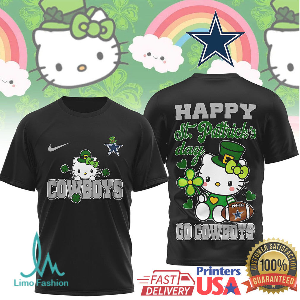 Hello Kitty St. Patrick's Day Dallas Cowboys Shamrock Football Tee - Limotees LLC