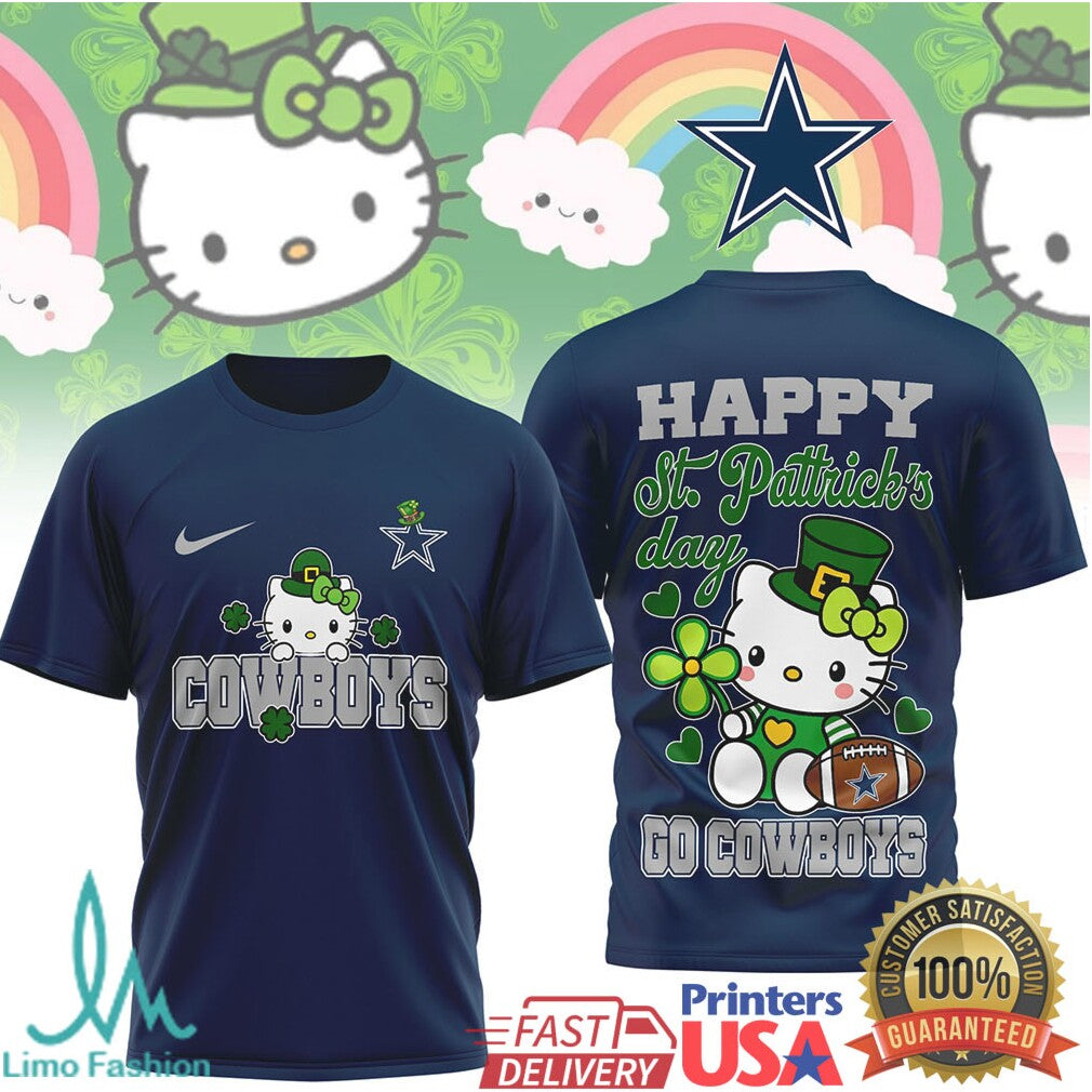 Hello Kitty St. Patrick's Day Dallas Cowboys Shamrock Football Tee - Limotees LLC