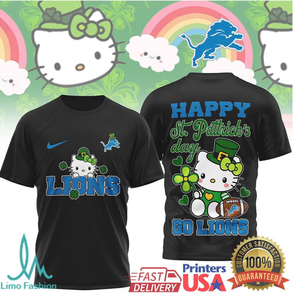 Hello Kitty St. Patrick's Day Detroit Lions Lucky Clover T Shirt - Limotees LLC
