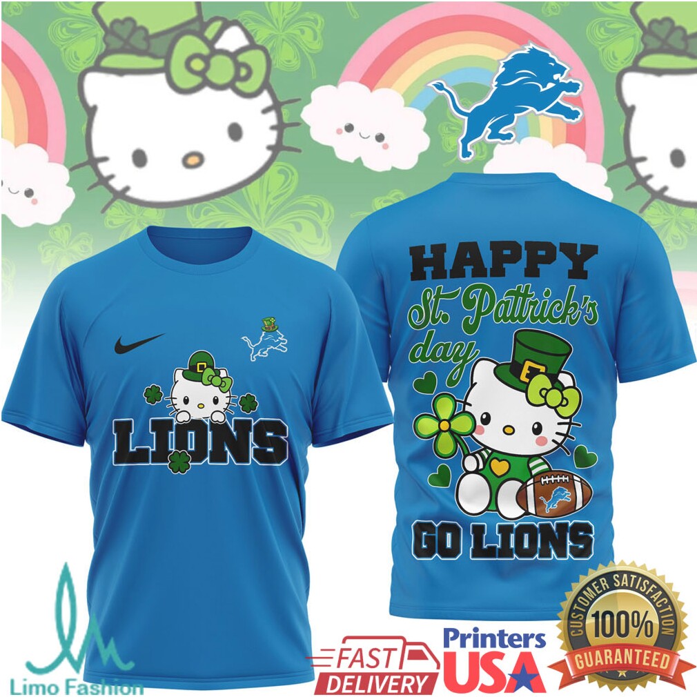 Hello Kitty St. Patrick's Day Detroit Lions Lucky Clover T Shirt - Limotees LLC