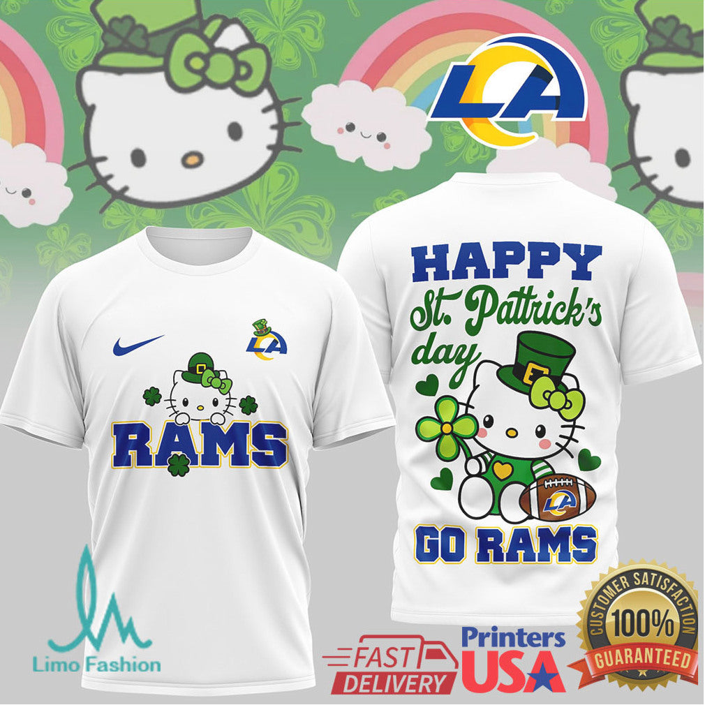 Hello Kitty St. Patrick's Day Los Angeles Rams Football Fan Shirt - Limotees LLC
