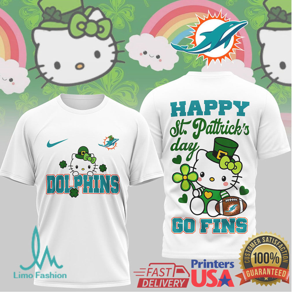 Hello Kitty St. Patrick's Day Miami Dolphins Football T Shirt - Limotees LLC