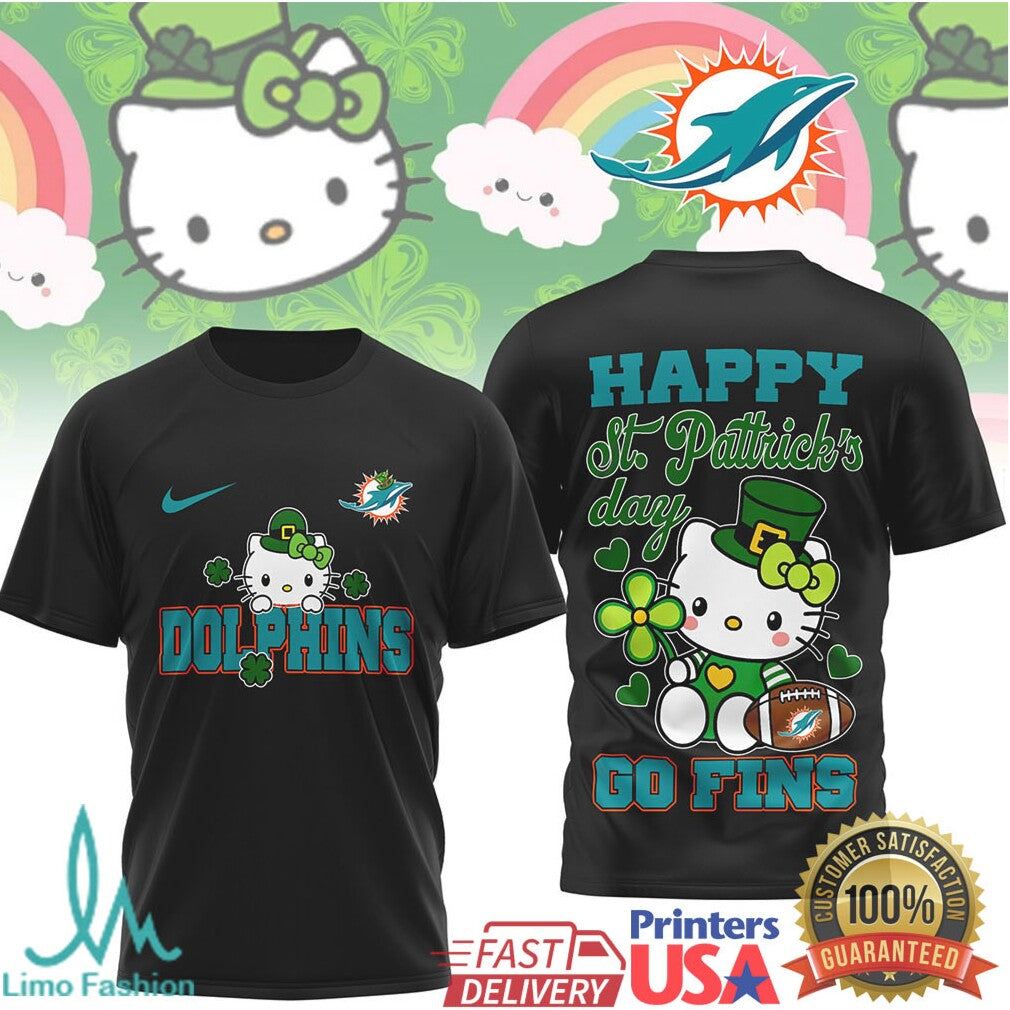 Hello Kitty St. Patrick's Day Miami Dolphins Football T Shirt - Limotees LLC