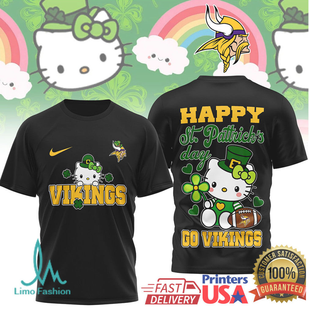 Hello Kitty St. Patrick's Day Minnesota Vikings Lucky Shamrock Tee - Limotees LLC