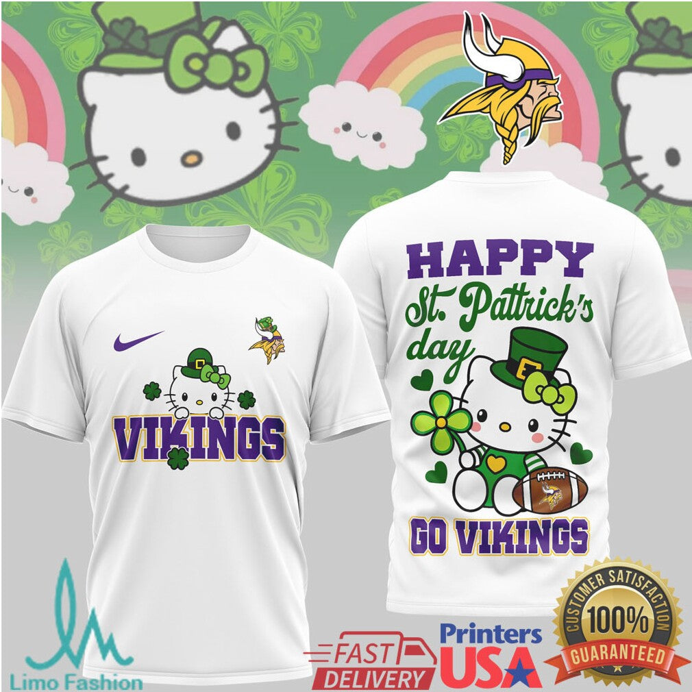 Hello Kitty St. Patrick's Day Minnesota Vikings Lucky Shamrock Tee - Limotees LLC