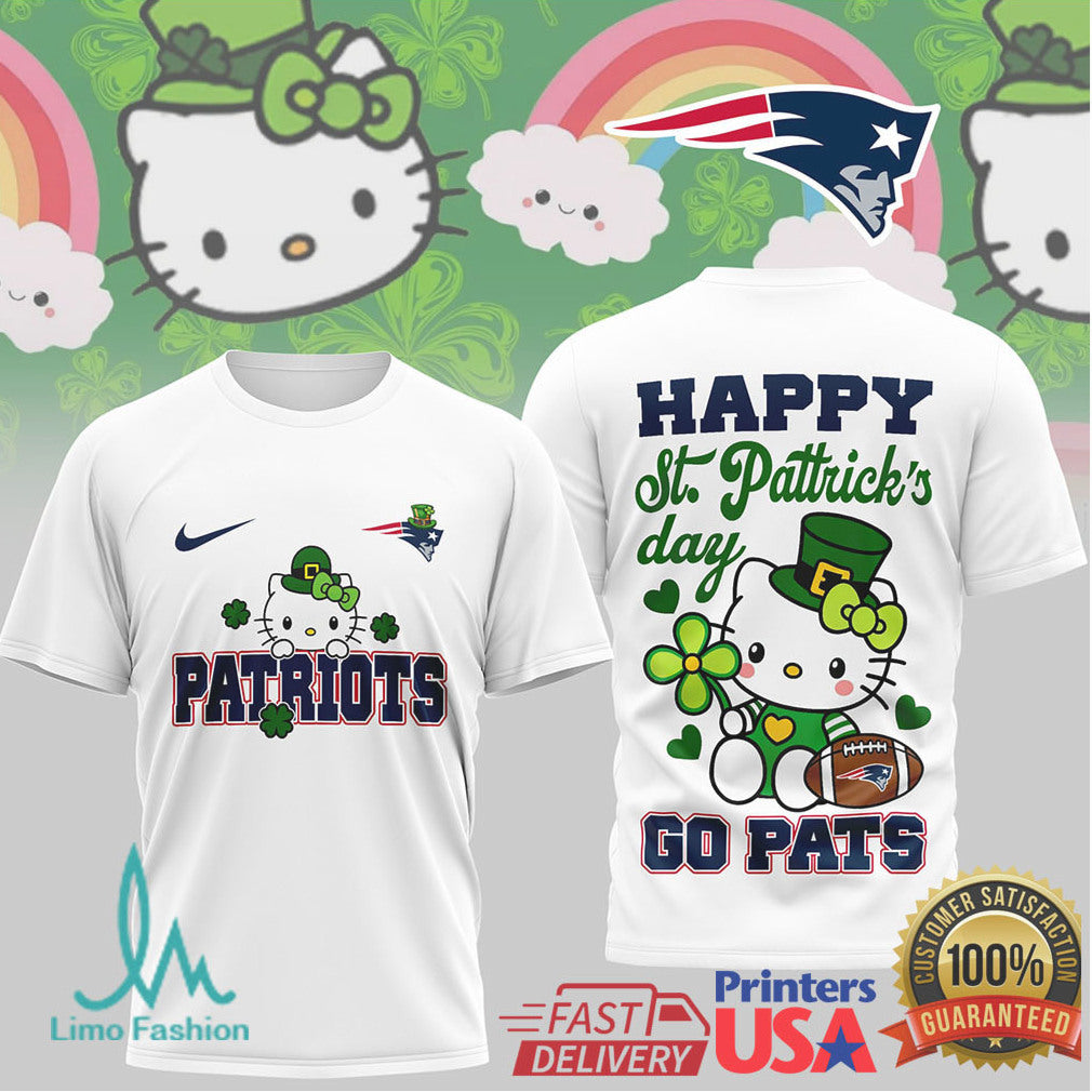 Hello Kitty St. Patrick's Day New England Patriots Lucky Shamrock Shirt - Limotees LLC