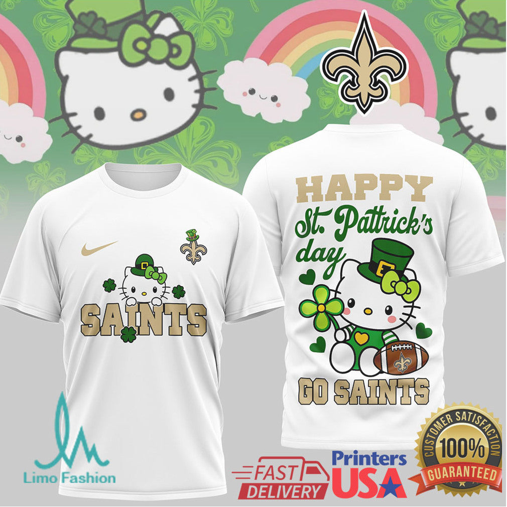 Hello Kitty St. Patrick's Day New Orleans Saints Football T Shirt - Limotees LLC