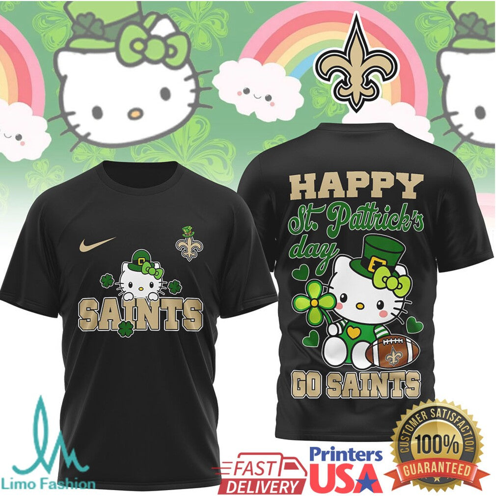 Hello Kitty St. Patrick's Day New Orleans Saints Football T Shirt - Limotees LLC