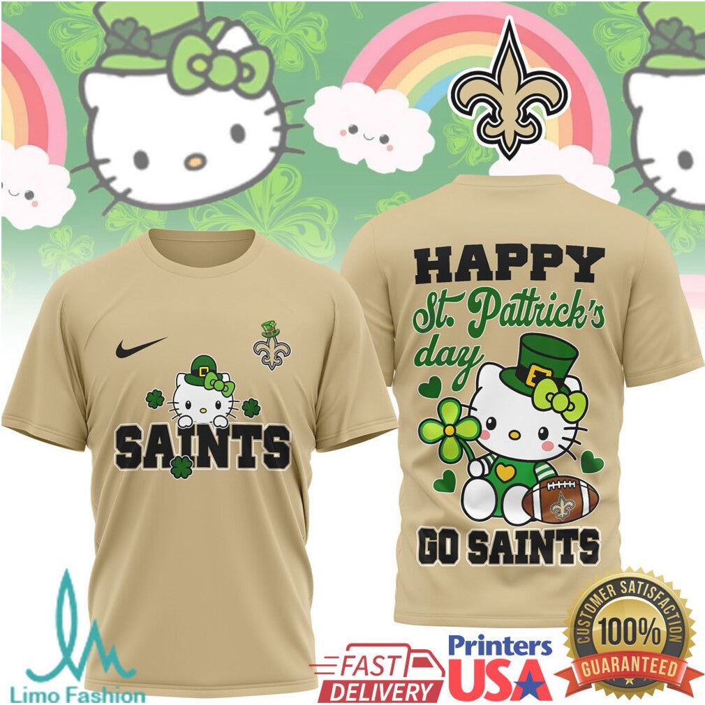 Hello Kitty St. Patrick's Day New Orleans Saints Football T Shirt - Limotees LLC