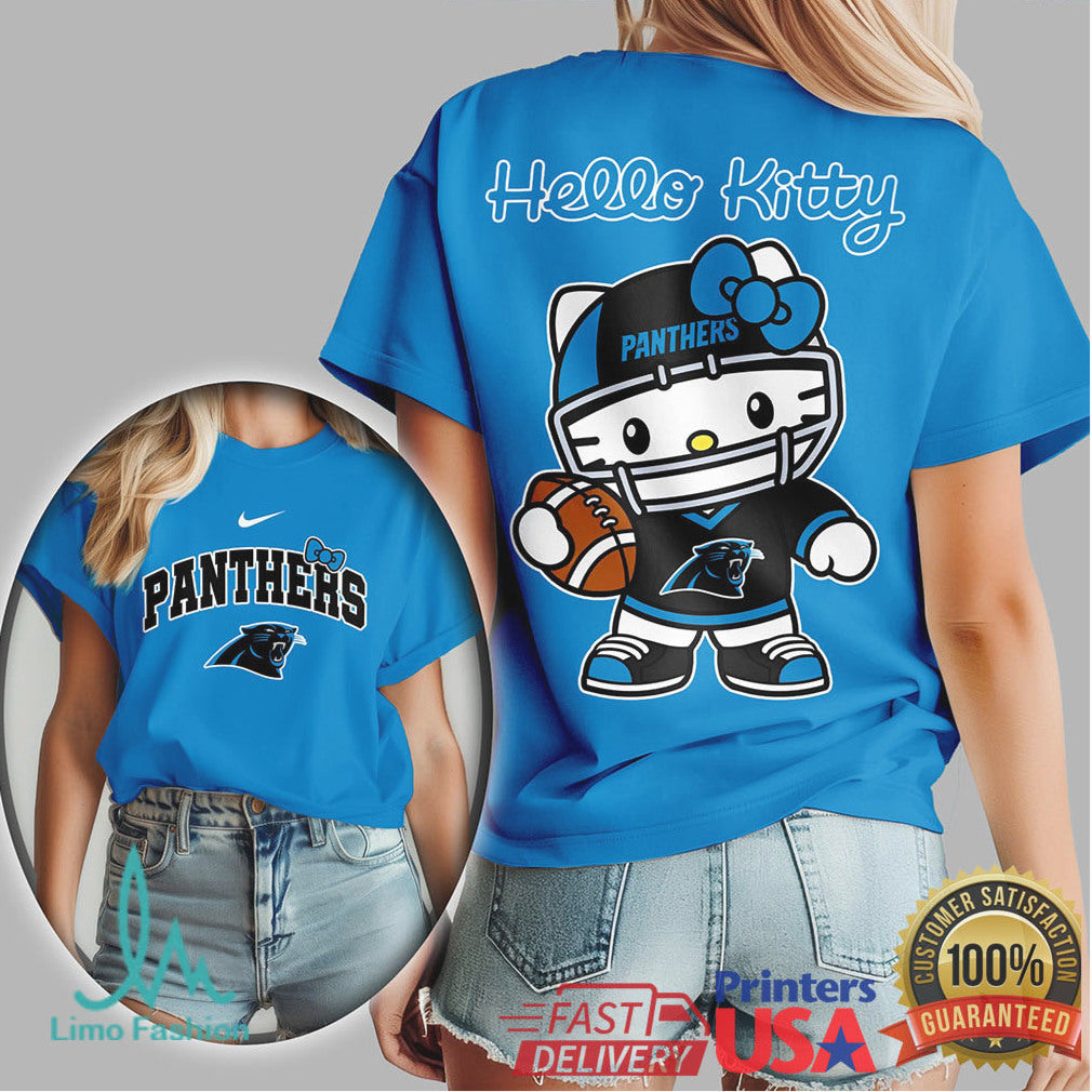 Hello Kitty X Carolina Panthers Nfl Football Kawaii Tshirt - Limotees LLC