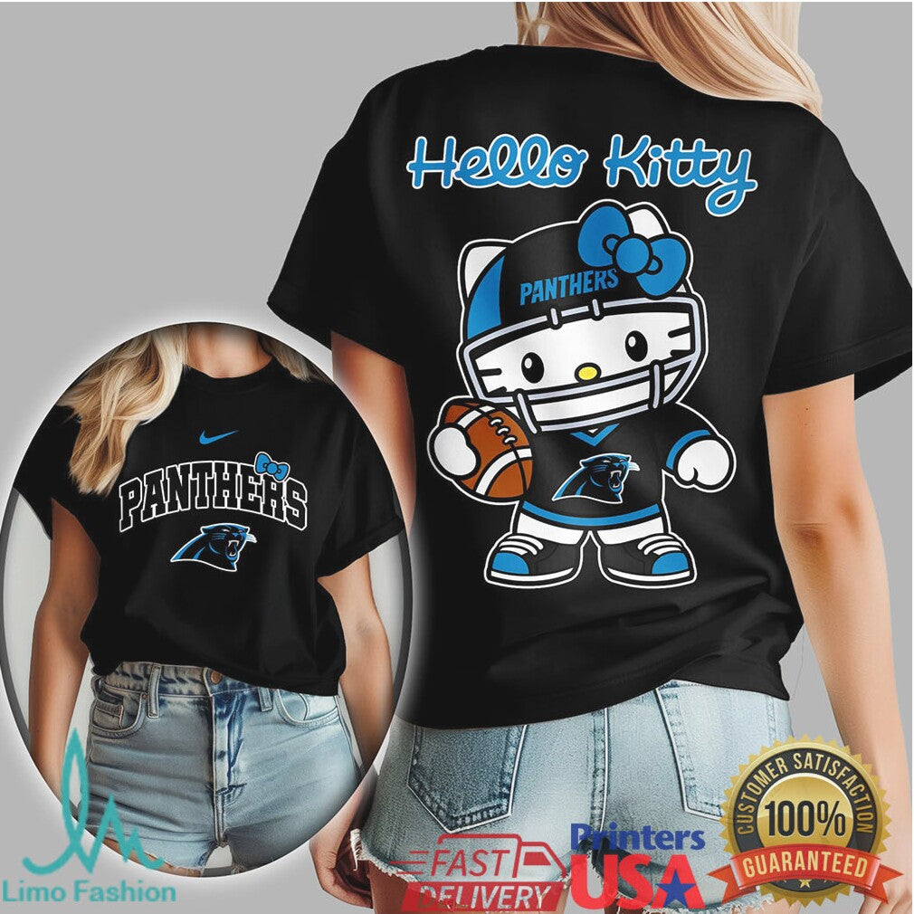 Hello Kitty X Carolina Panthers Nfl Football Kawaii Tshirt - Limotees LLC