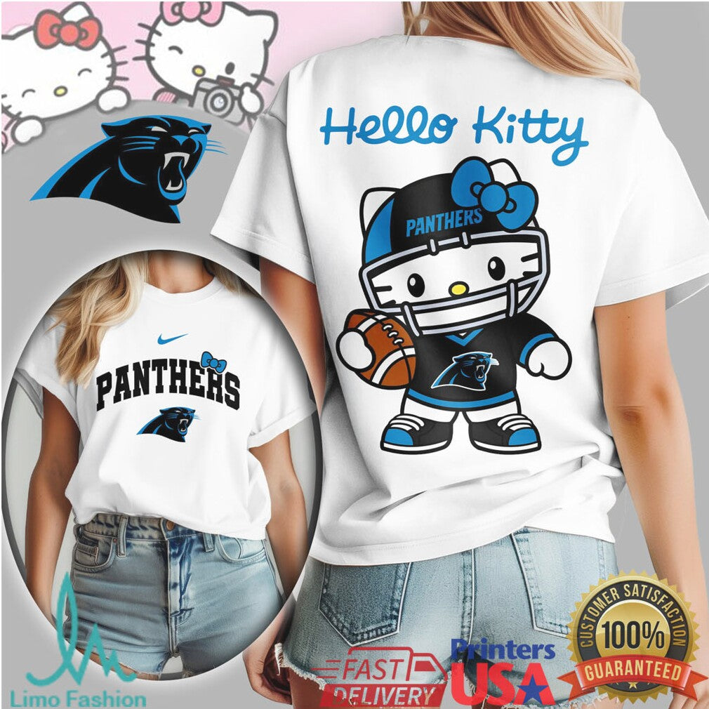 Hello Kitty X Carolina Panthers Nfl Football Kawaii Tshirt - Limotees LLC