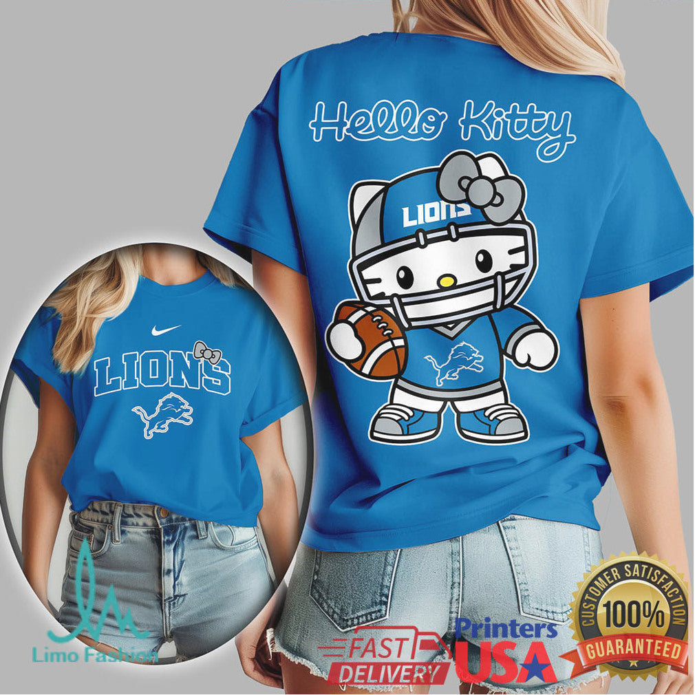Hello Kitty X Detroit Lions Football Helmet Graphic Tshirt - Limotees LLC