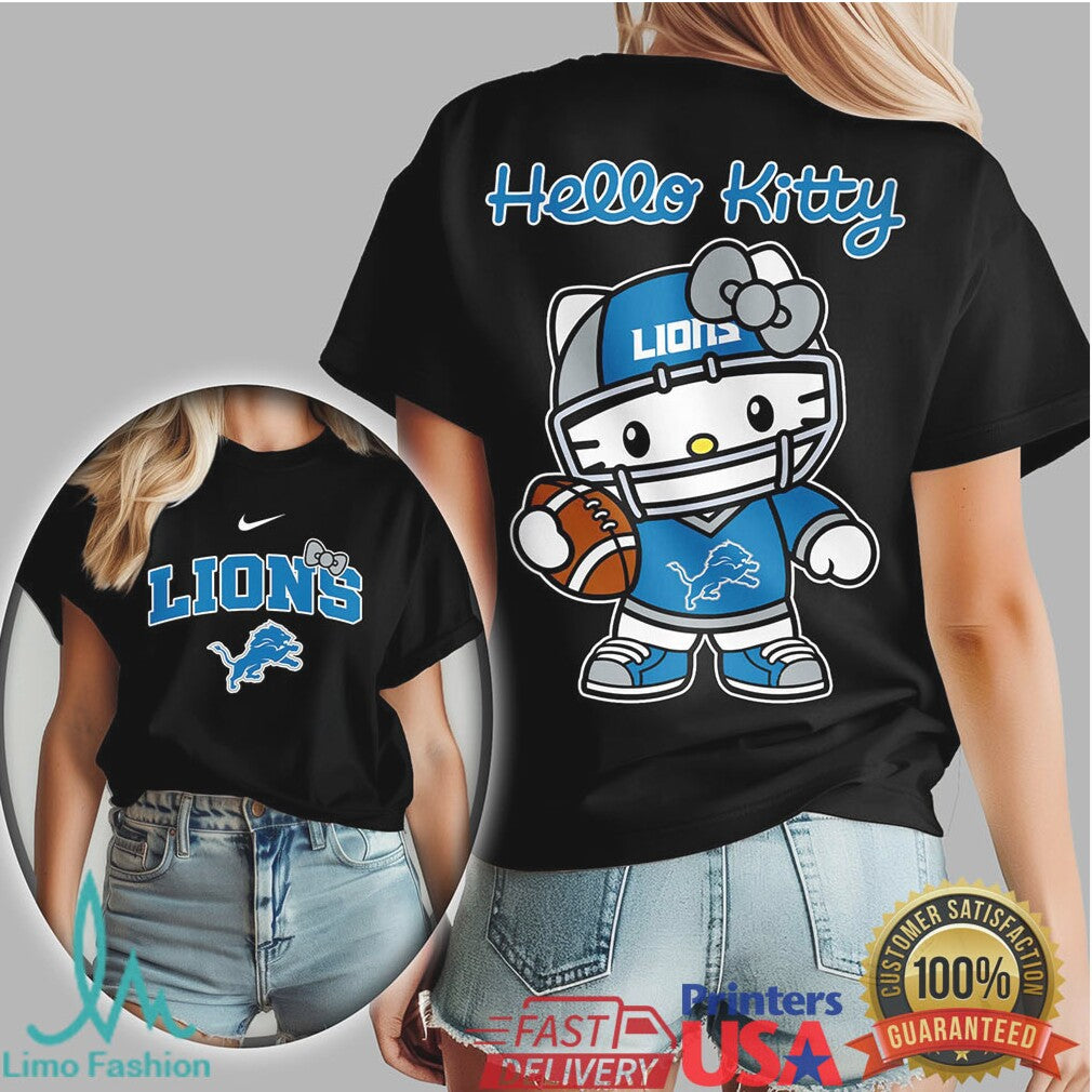 Hello Kitty X Detroit Lions Football Helmet Graphic Tshirt - Limotees LLC