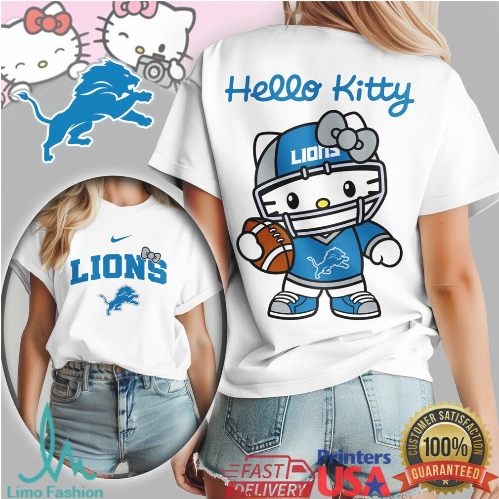 Hello Kitty X Detroit Lions Football Helmet Graphic Tshirt - Limotees LLC