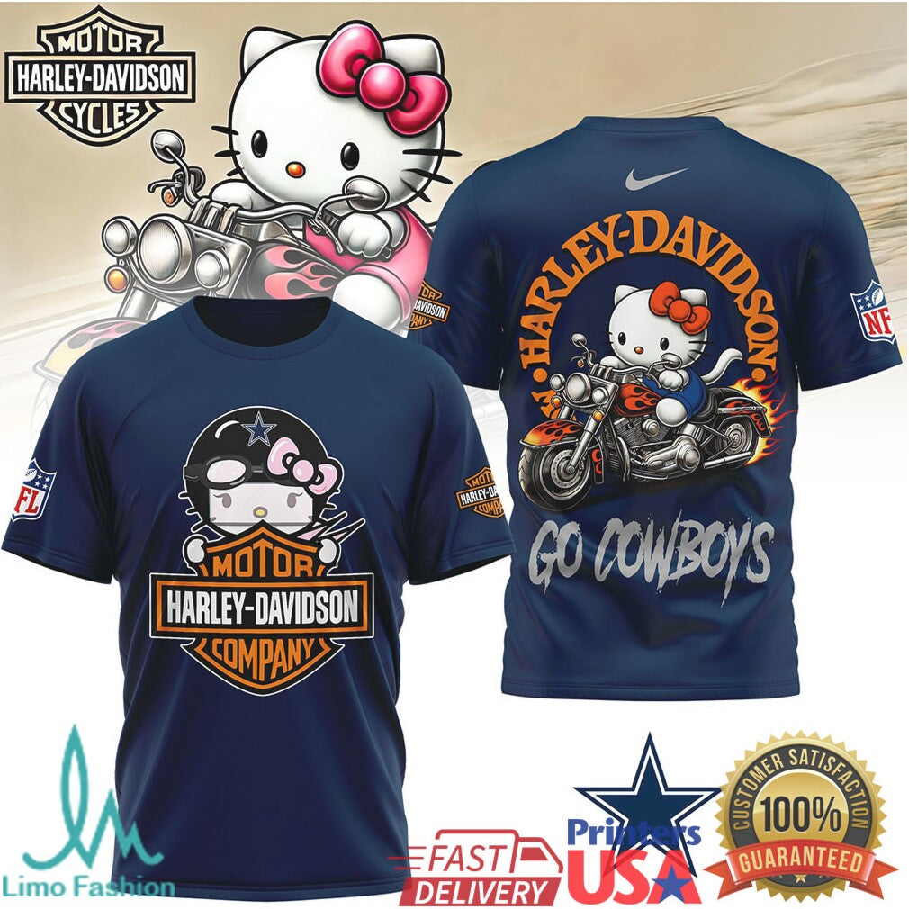 Hello Kitty x Dallas Cowboys Harley Davidson NFL T Shirt - Limotees LLC