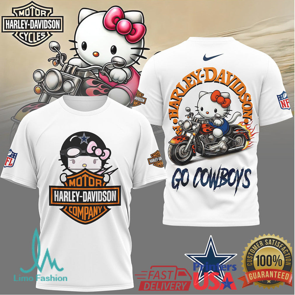Hello Kitty x Dallas Cowboys Harley Davidson NFL T Shirt - Limotees LLC
