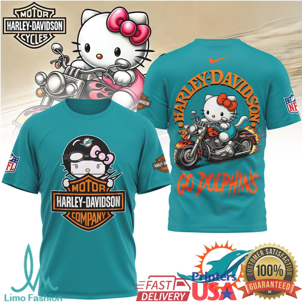 Hello Kitty x Harley Davidson x Miami Dolphins Go Dolphins Tee - Limotees LLC