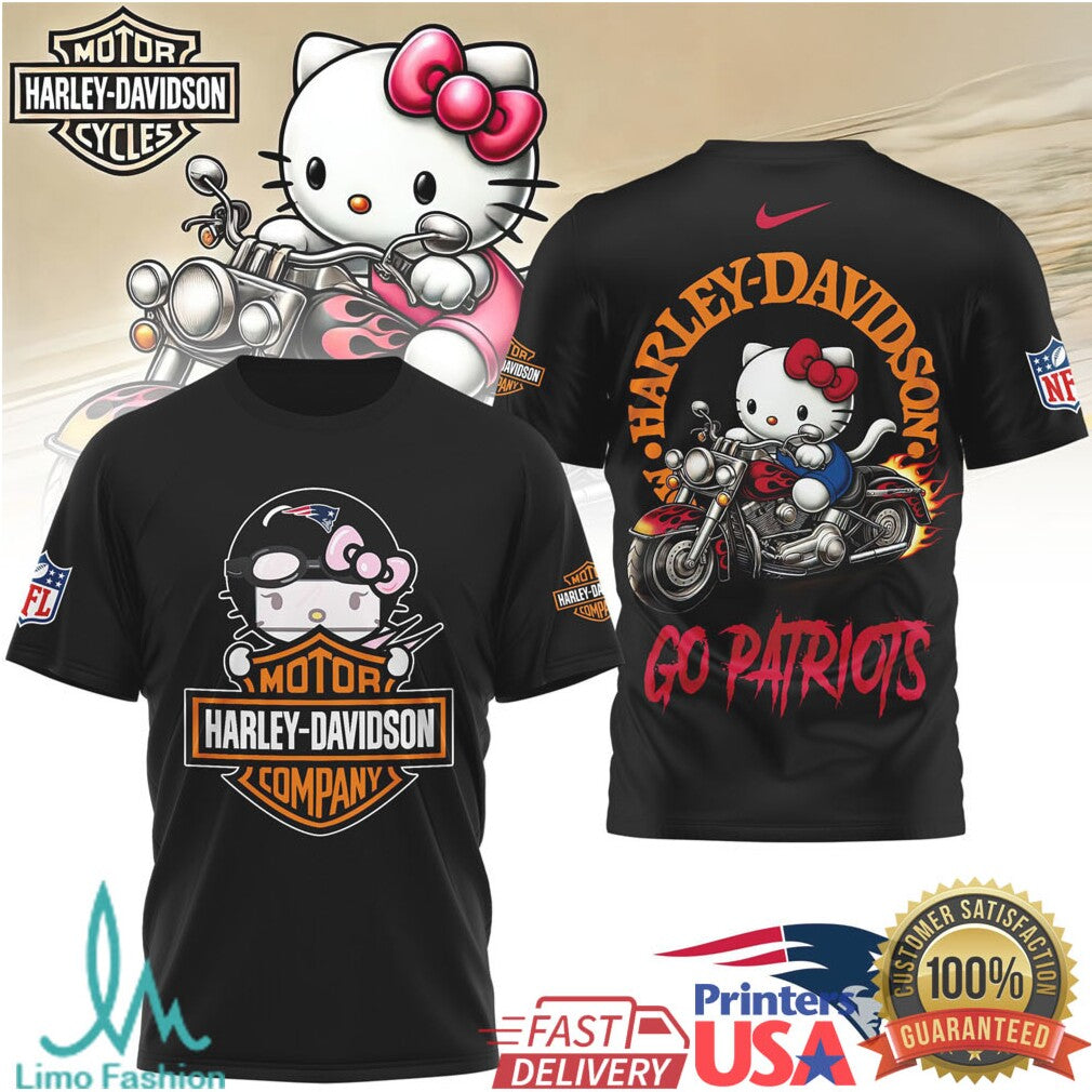 Hello Kitty x New England Patriots Harley Davidson NFL T Shirt - Limotees LLC
