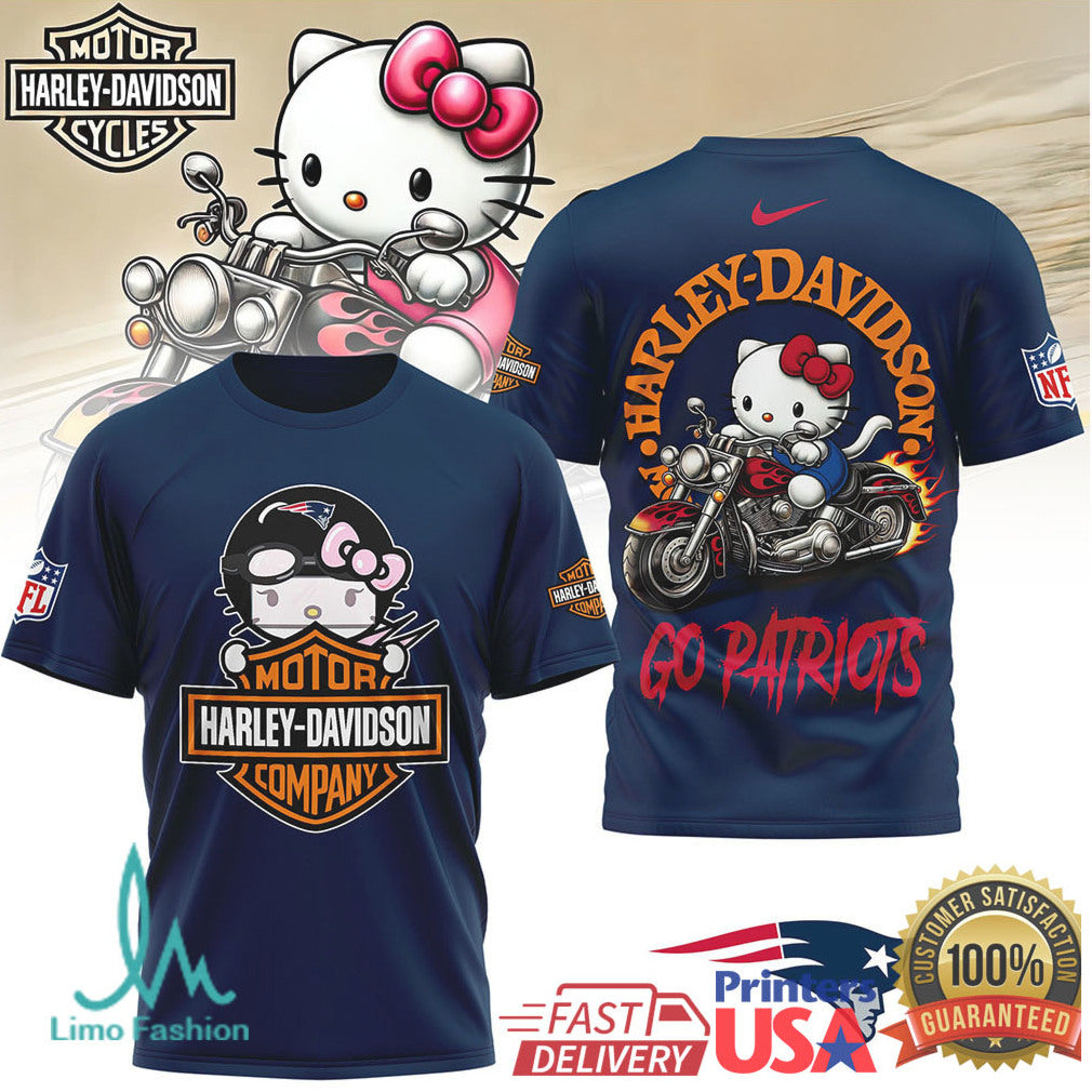 Hello Kitty x New England Patriots Harley Davidson NFL T Shirt - Limotees LLC
