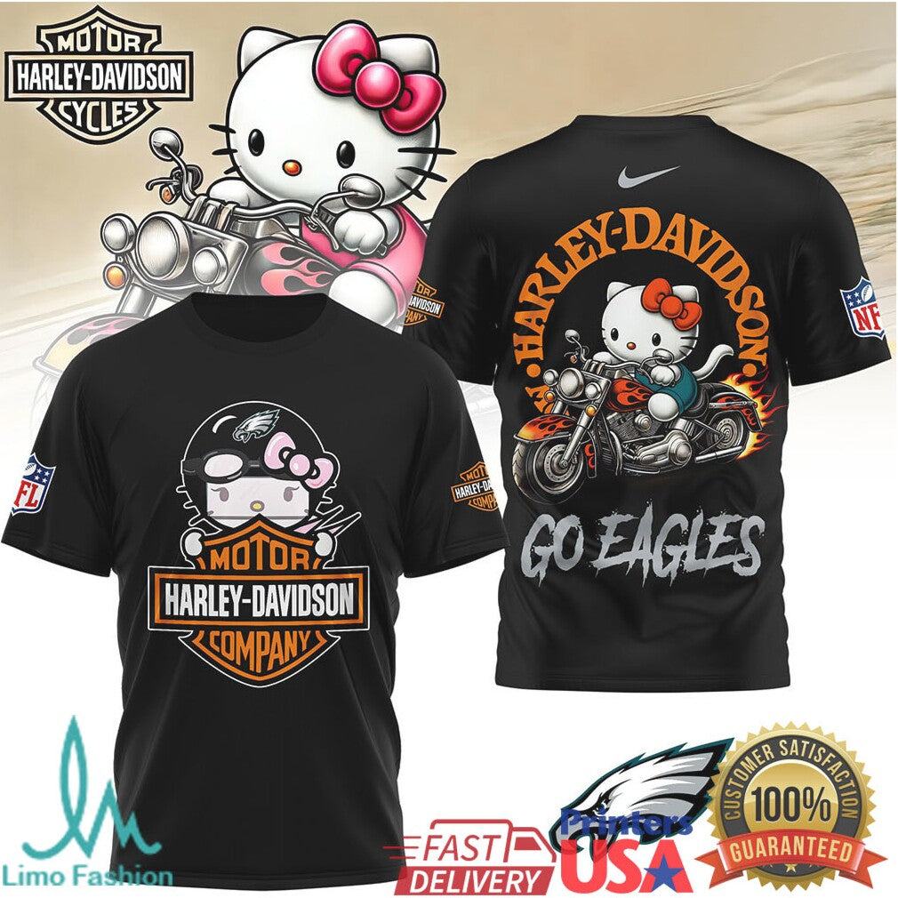 Hello Kitty x Philadelphia Eagles Harley Davidson NFL T Shirt - Limotees LLC