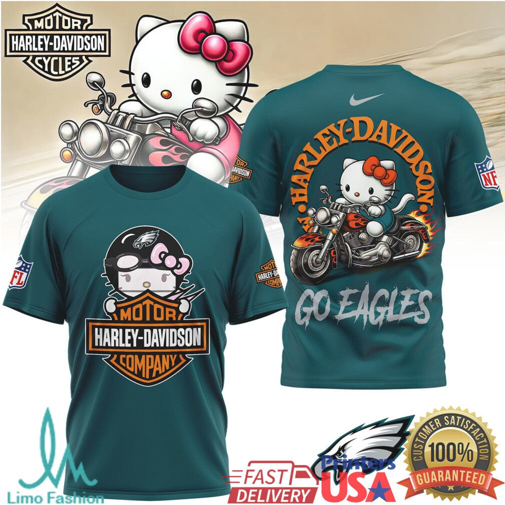 Hello Kitty x Philadelphia Eagles Harley Davidson NFL T Shirt - Limotees LLC