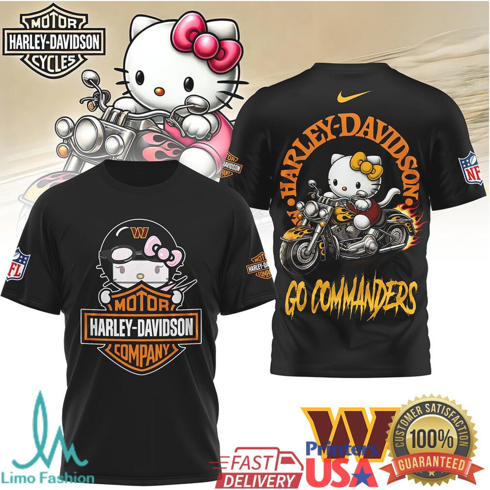Hello Kitty x Washington Commanders Harley Davidson NFL T Shirt - Limotees LLC