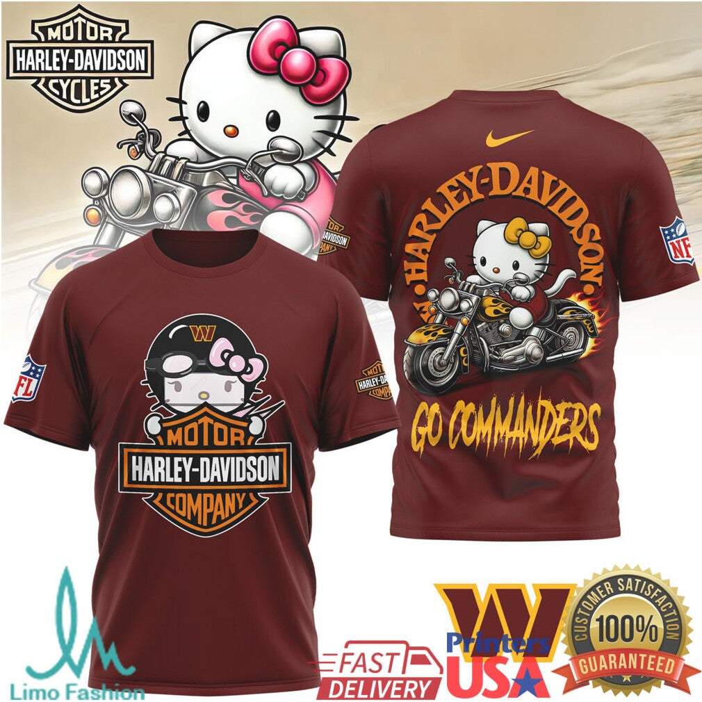 Hello Kitty x Washington Commanders Harley Davidson NFL T Shirt - Limotees LLC