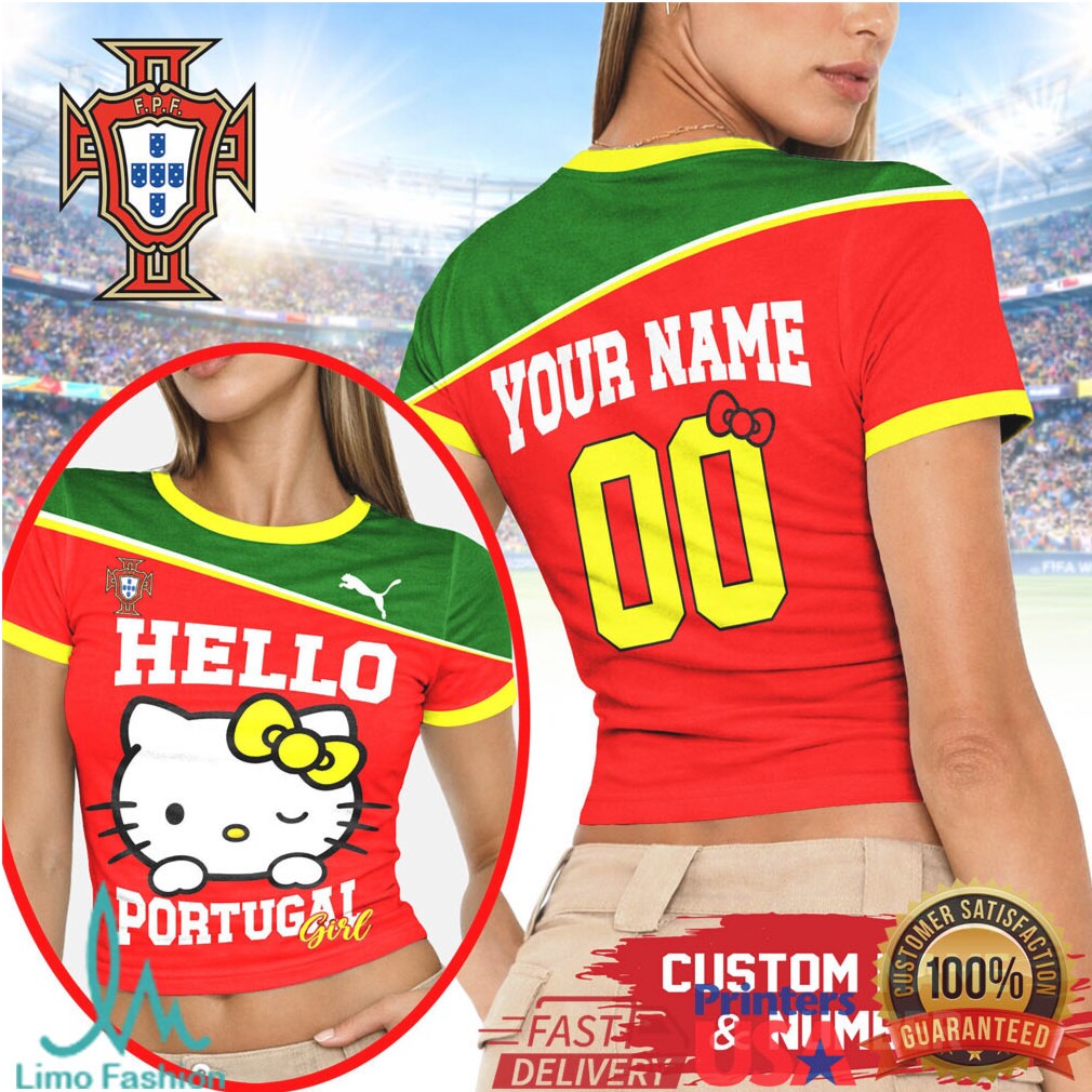 Hello Portugal Girl Custom Name & Number T Shirt Portuguese Soccer Fan Hello Kitty Design - Limotees LLC