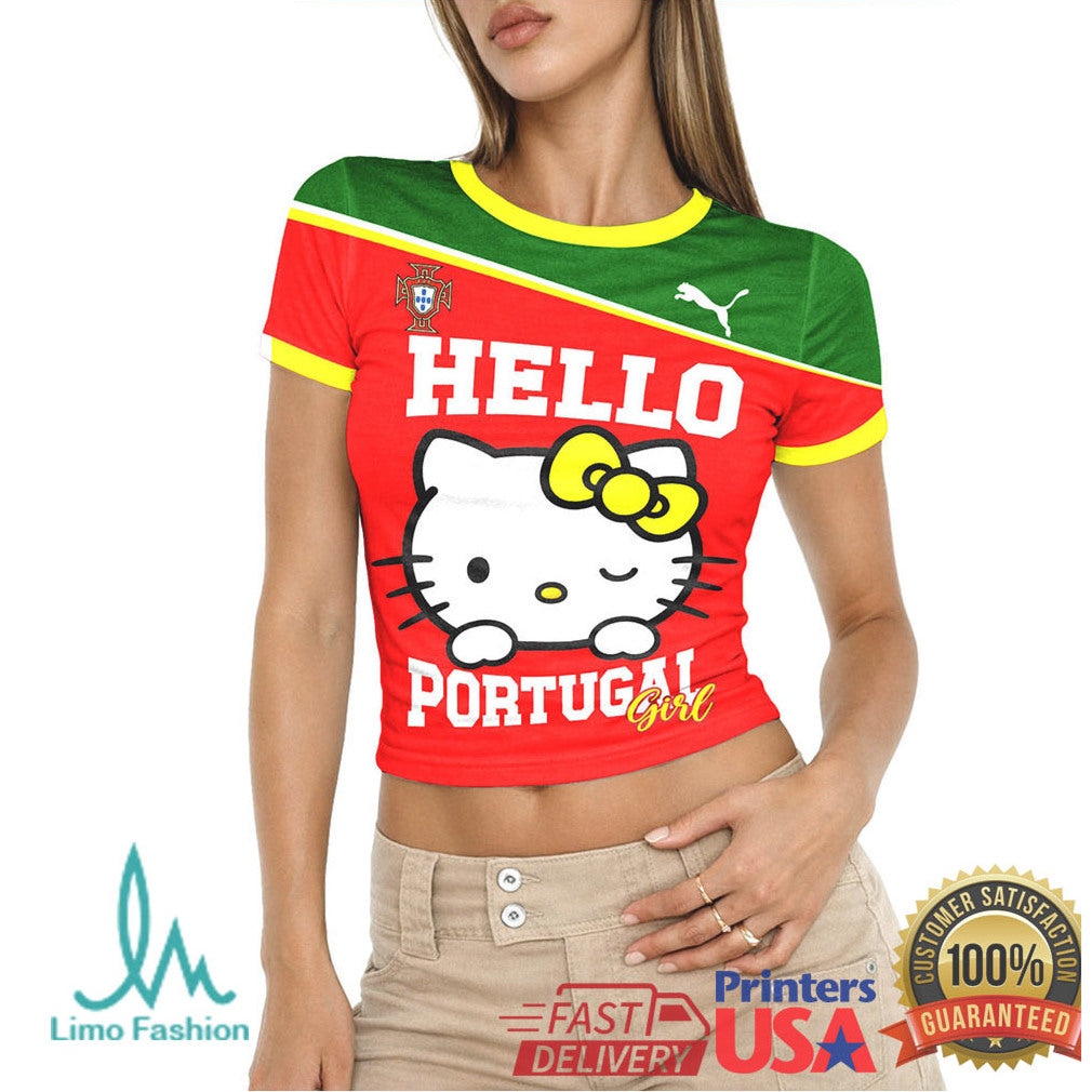 Hello Portugal Girl Custom Name & Number T Shirt Portuguese Soccer Fan Hello Kitty Design - Limotees LLC
