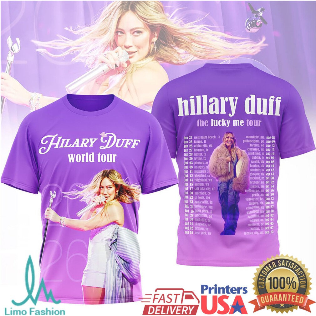 Hilary Duff The Lucky Me World Tour 2024 Purple Graphic T Shirt - Limotees LLC