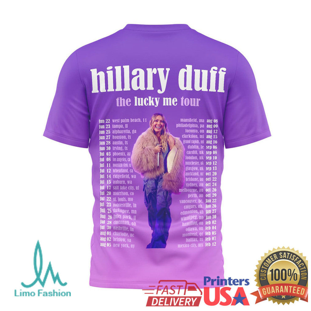 Hilary Duff The Lucky Me World Tour 2024 Purple Graphic T Shirt - Limotees LLC
