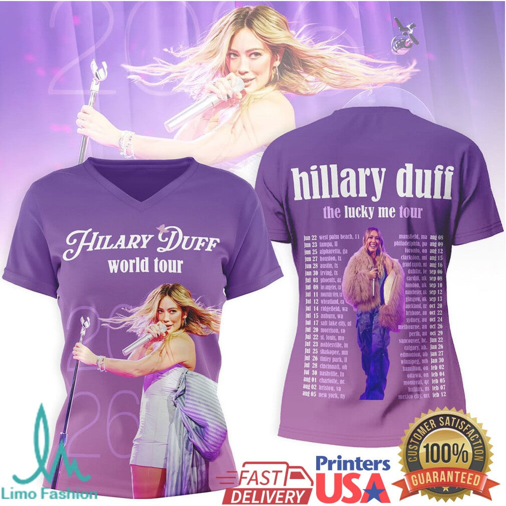 Hilary Duff The Lucky Me World Tour 2026 Purple Concert T Shirt - Limotees LLC
