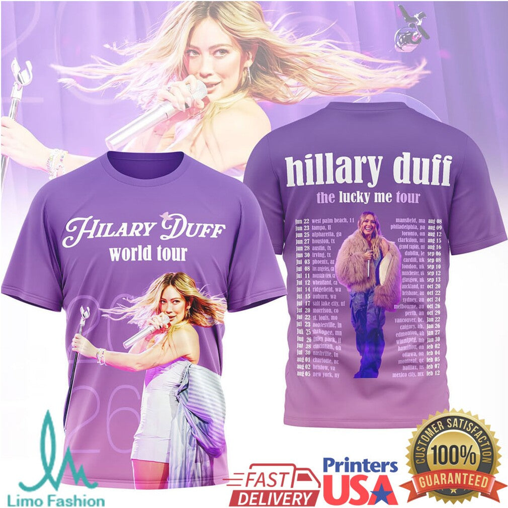 Hilary Duff The Lucky Me World Tour 2026 Purple Concert T Shirt - Limotees LLC
