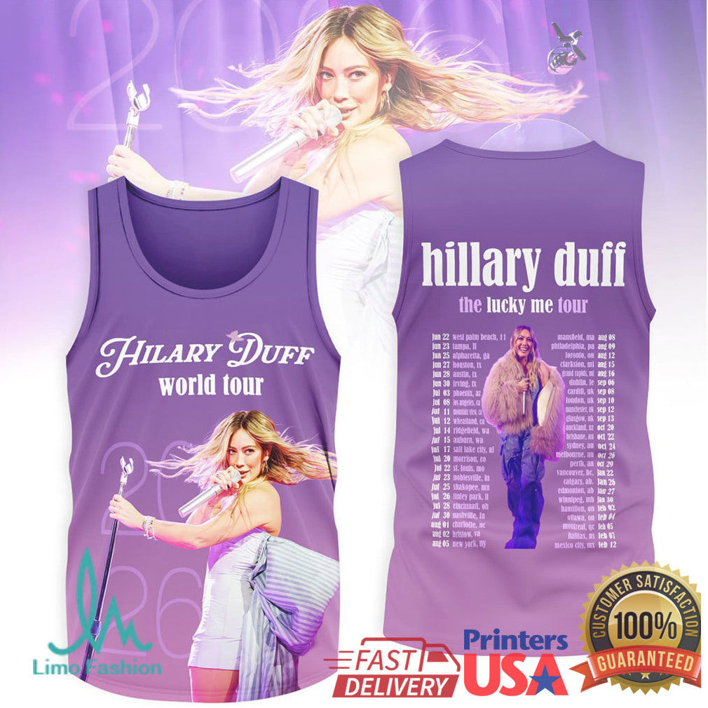 Hilary Duff The Lucky Me World Tour 2026 Purple Concert T Shirt - Limotees LLC