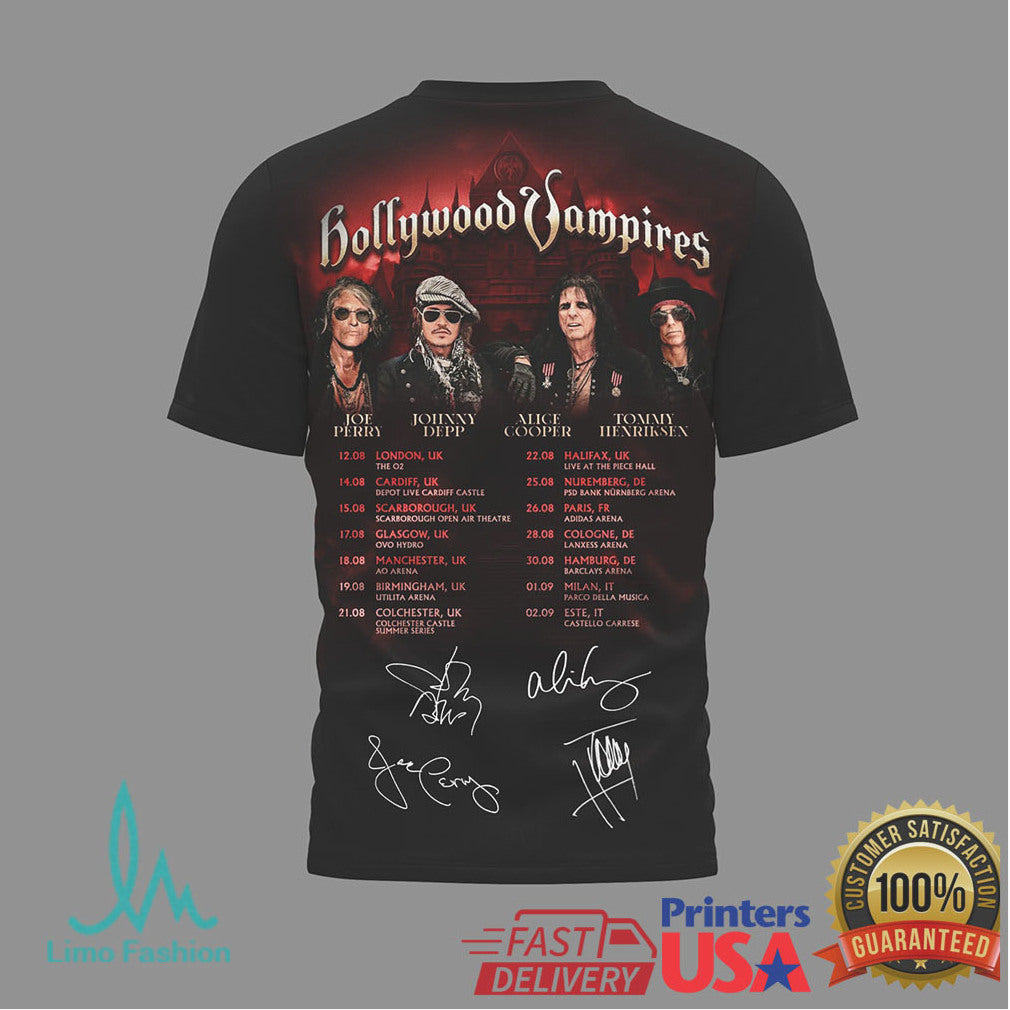 Hollywood Vampires Tour T Shirt Vampire Fangs Johnny Depp Alice Cooper Joe Perry - Limotees LLC