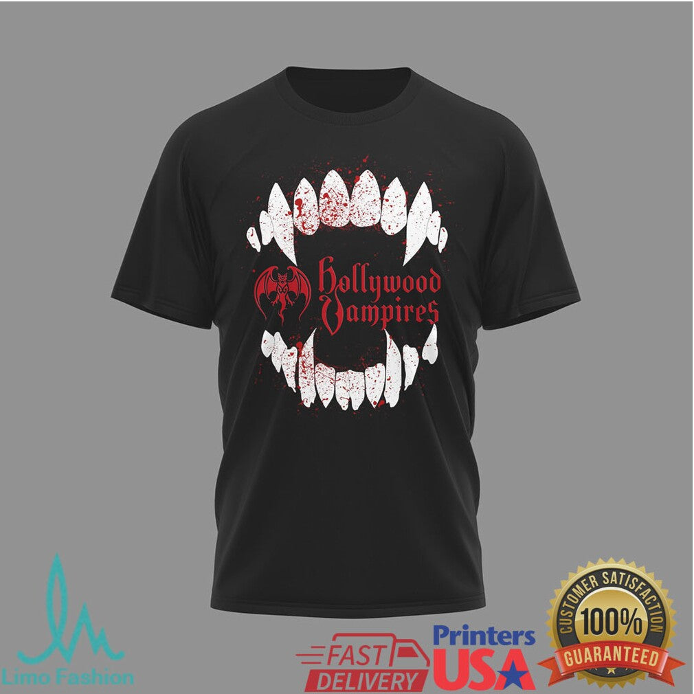 Hollywood Vampires Tour T Shirt Vampire Fangs Johnny Depp Alice Cooper Joe Perry - Limotees LLC