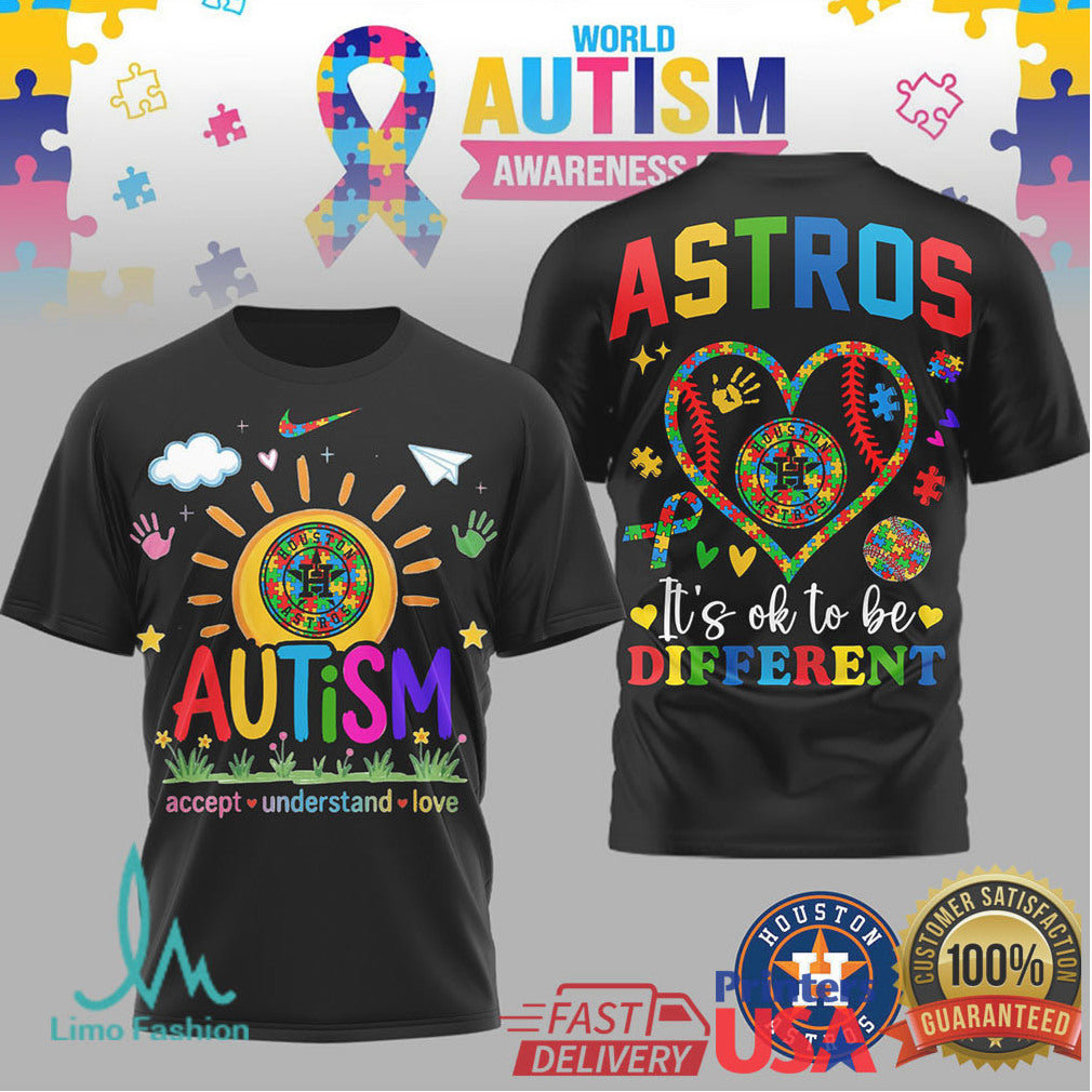 Houston Astros World Autism Awareness Day “It's OK To Be Different” T Shirt - Limotees LLC