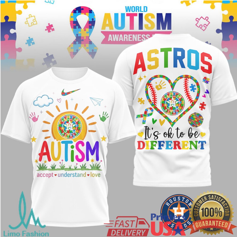 Houston Astros World Autism Awareness Day “It's OK To Be Different” T Shirt - Limotees LLC