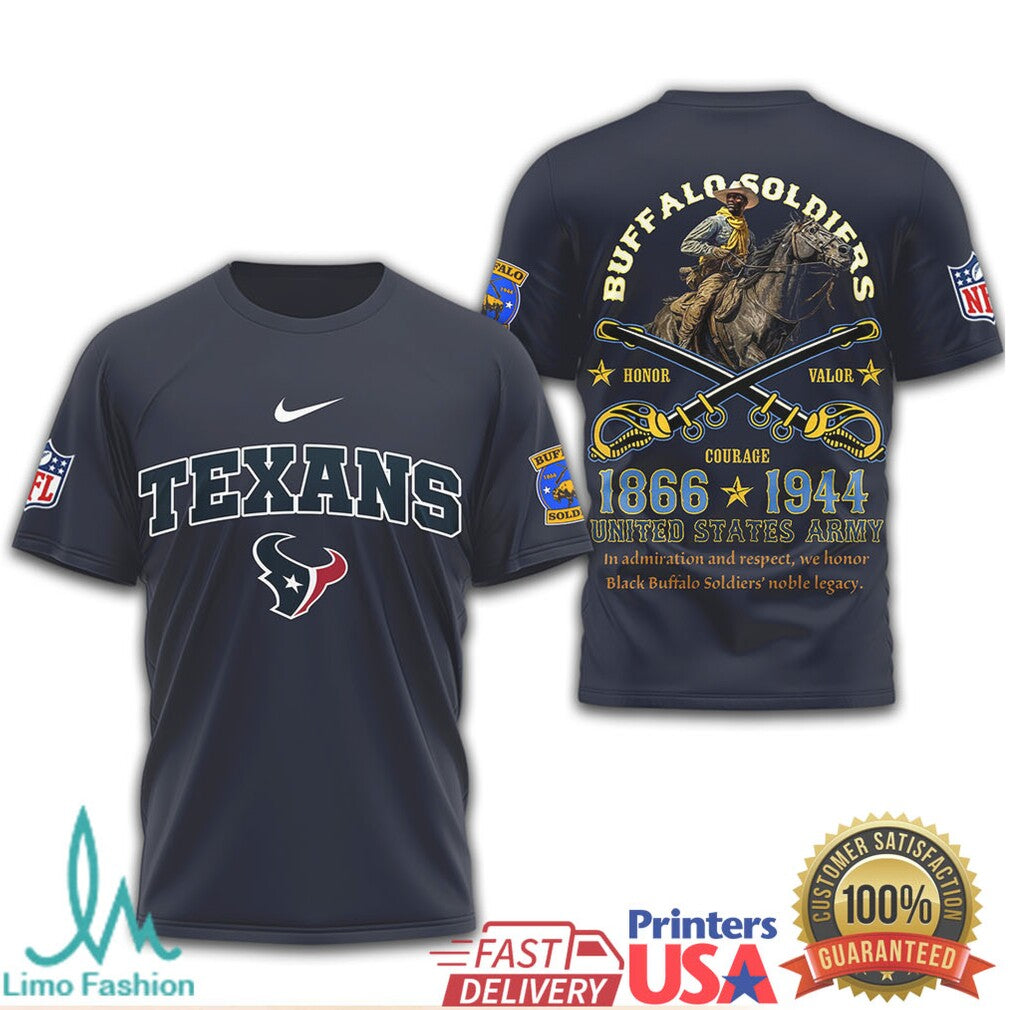Houston Texans Buffalo Soldiers Tribute 1866 1944 Graphic T Shirt - Limotees LLC