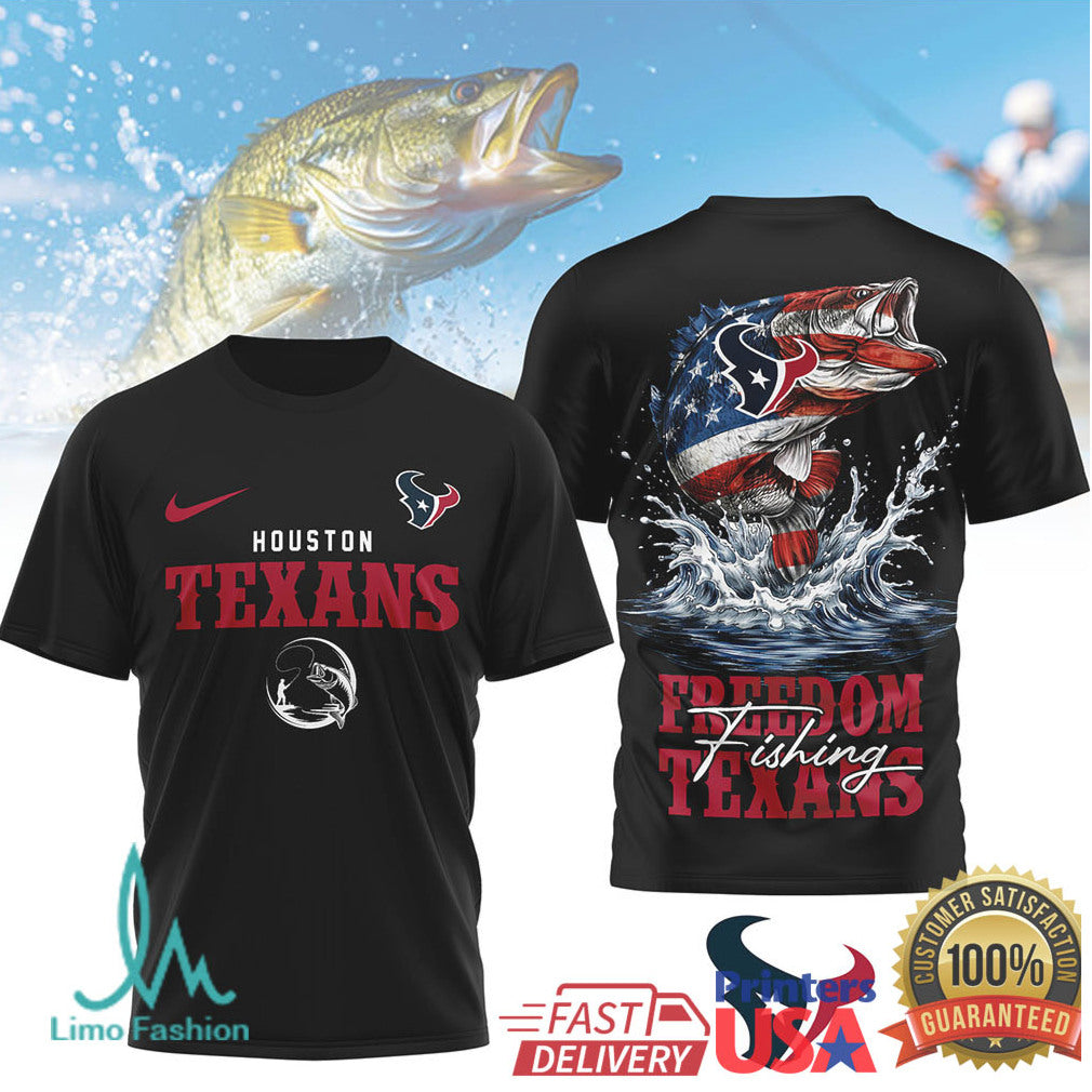 Houston Texans Freedom Fishing Bass Graphic Outdoor T Shirt
