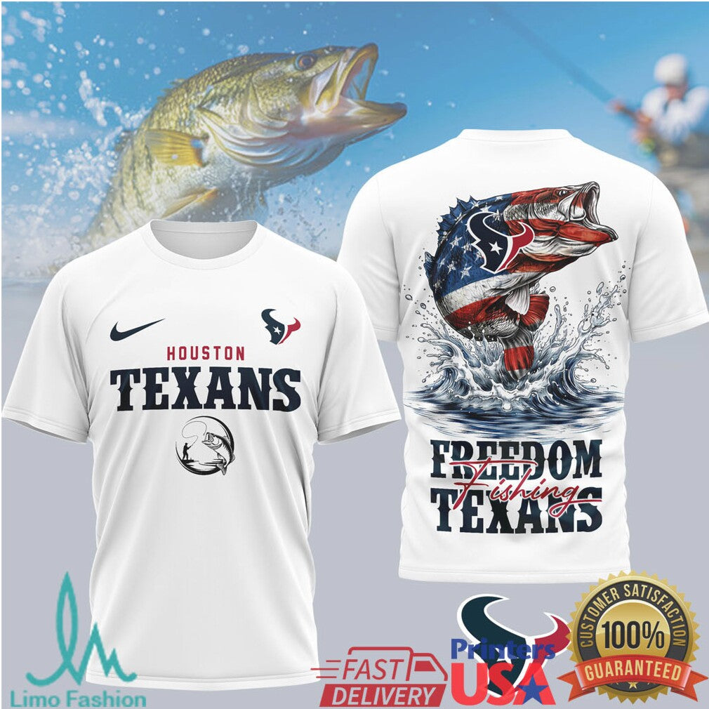 Houston Texans Freedom Fishing Bass Graphic Outdoor T Shirt