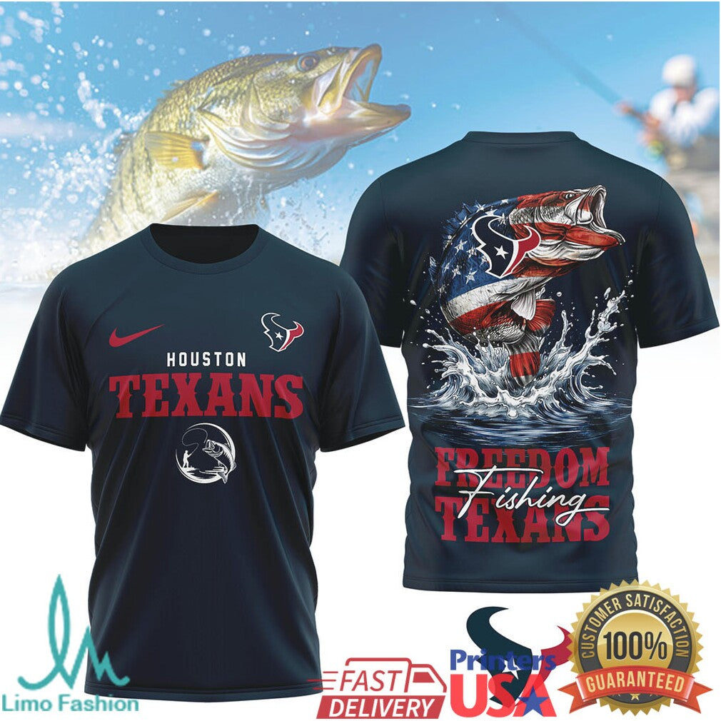 Houston Texans Freedom Fishing Bass Graphic Outdoor T Shirt