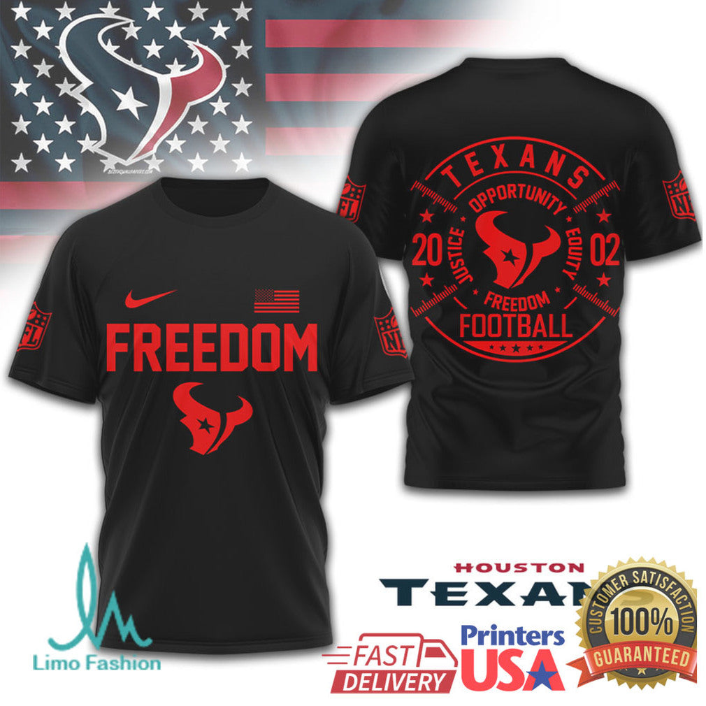 Houston Texans Freedom Football Graphic Black T Shirt - Limotees LLC
