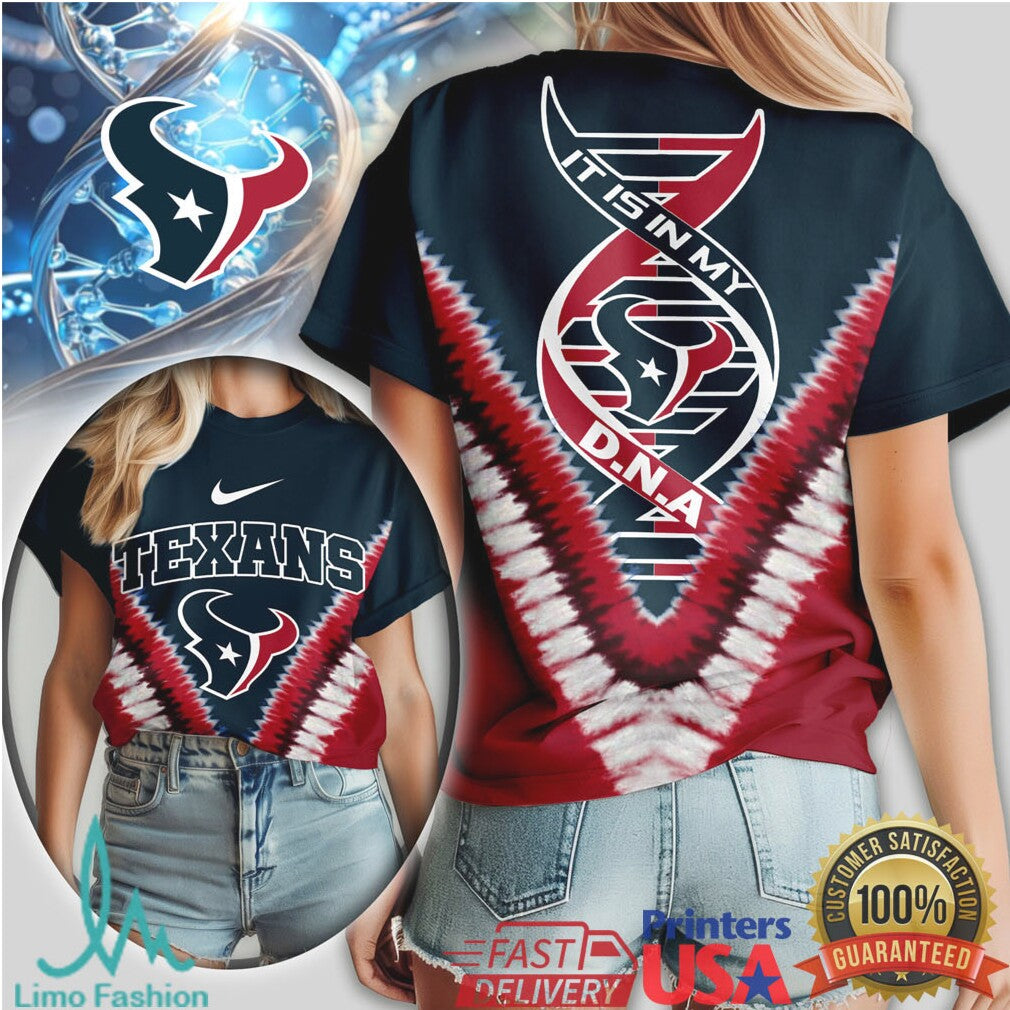 Houston Texans It Is In My DNA Team Logo Navy & Red T Shirt - Limotees LLC
