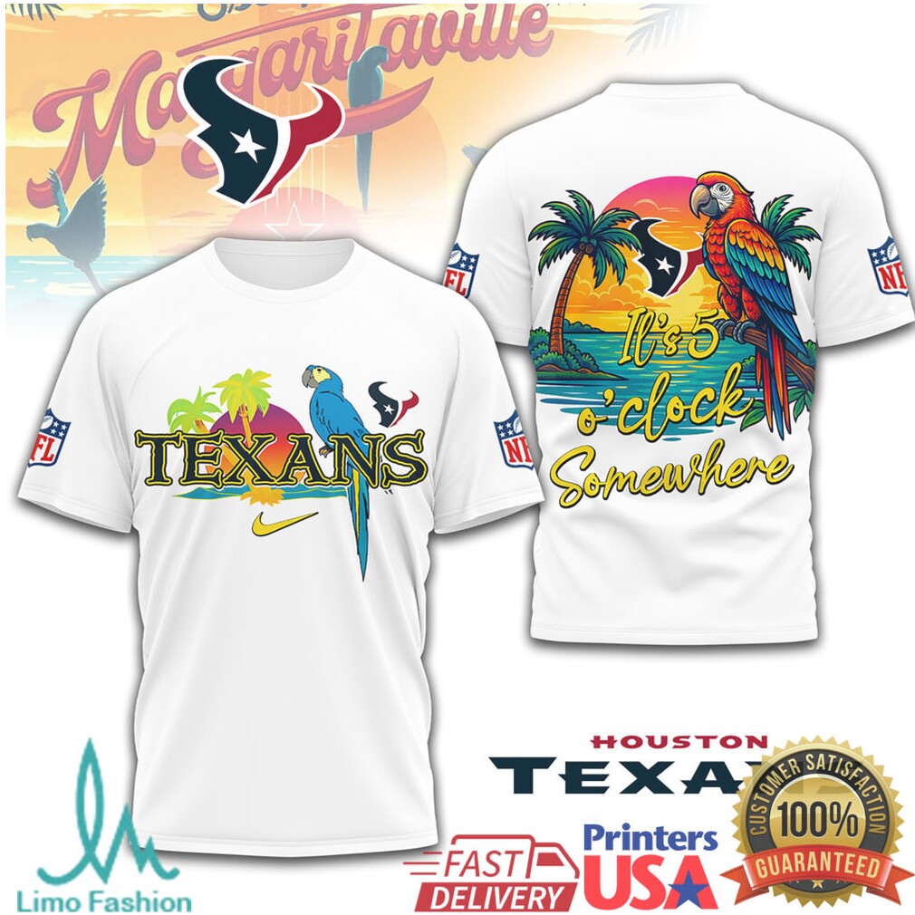 Houston Texans It's 5 O'Clock Somewhere Tropical Parrot T Shirt - Limotees LLC
