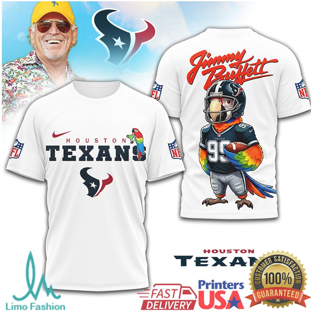 Houston Texans Jimmy Buffett Tropical Parrot Mascot Football Shirt - Limotees LLC