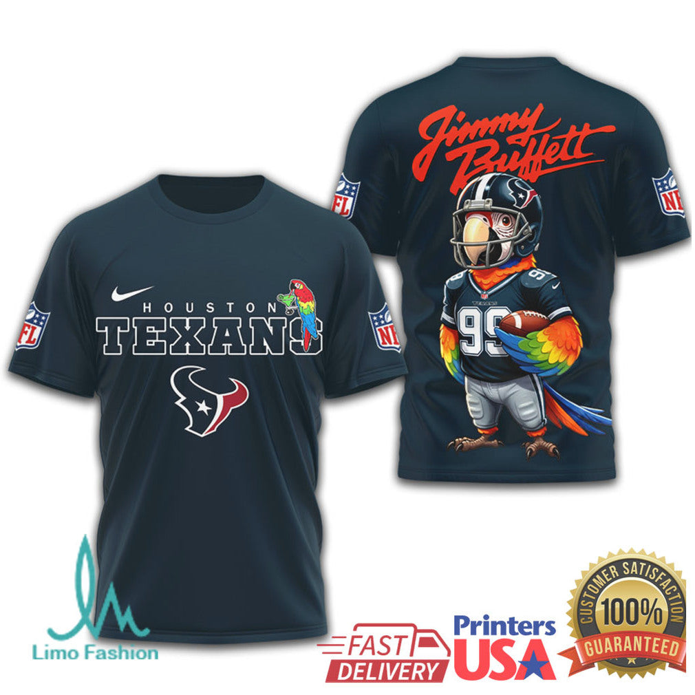 Houston Texans Jimmy Buffett Tropical Parrot Mascot Football Shirt - Limotees LLC