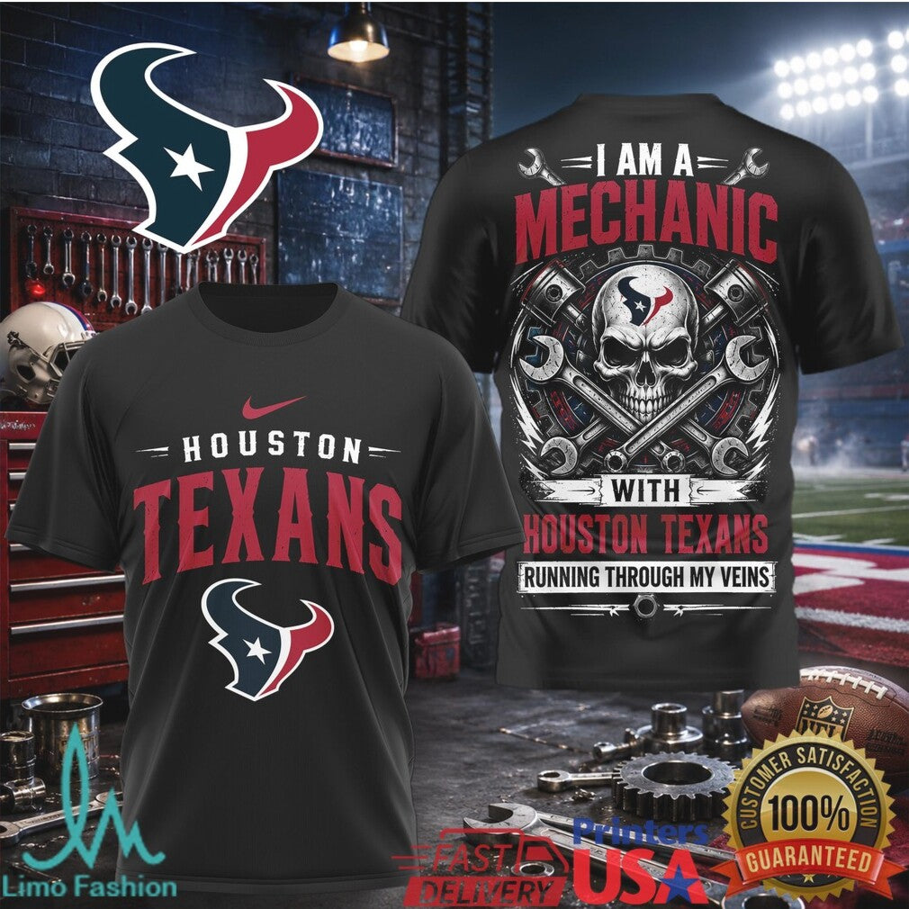 Houston Texans Mechanic Skull Pistons T Shirt - Limotees LLC