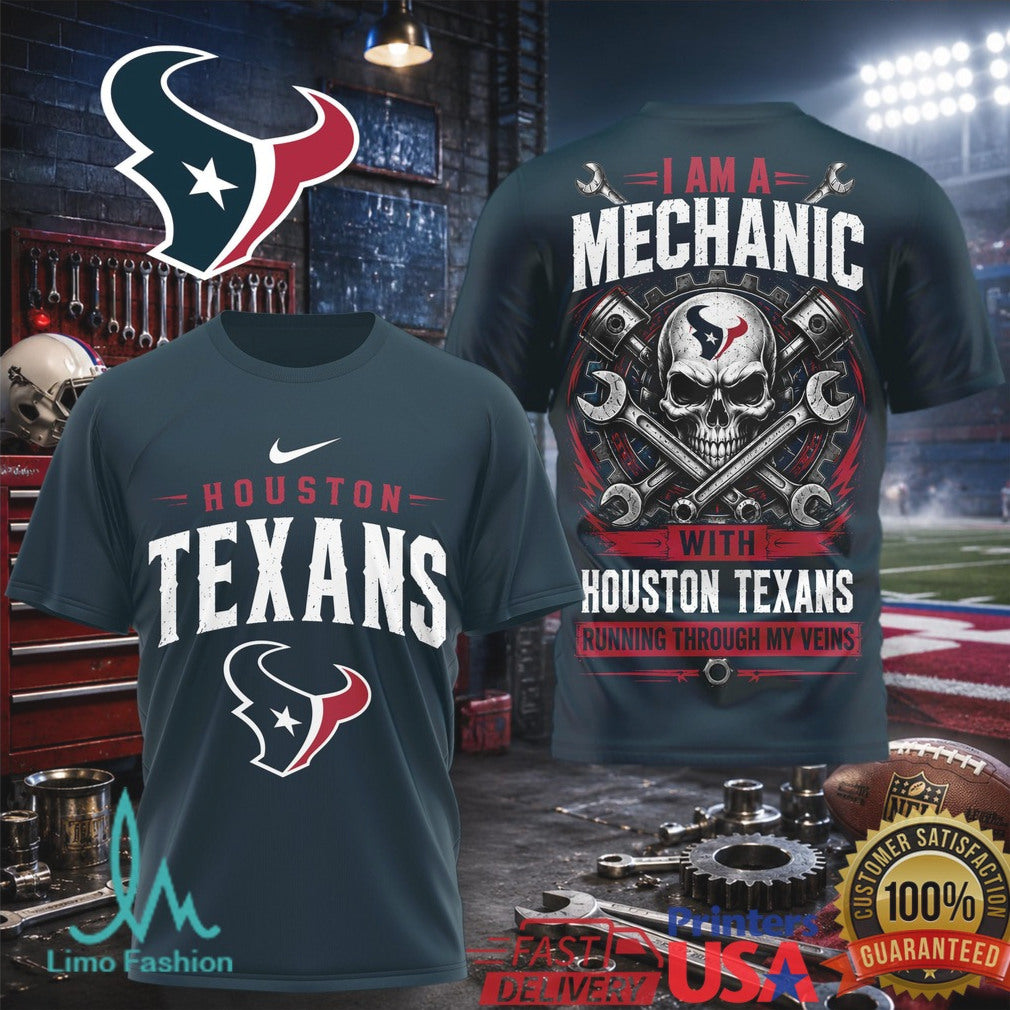 Houston Texans Mechanic Skull Pistons T Shirt - Limotees LLC
